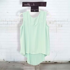 Maddy…K - Mint Chiffon Sleeveless High-Low Pleated Hem Blouse - Medium